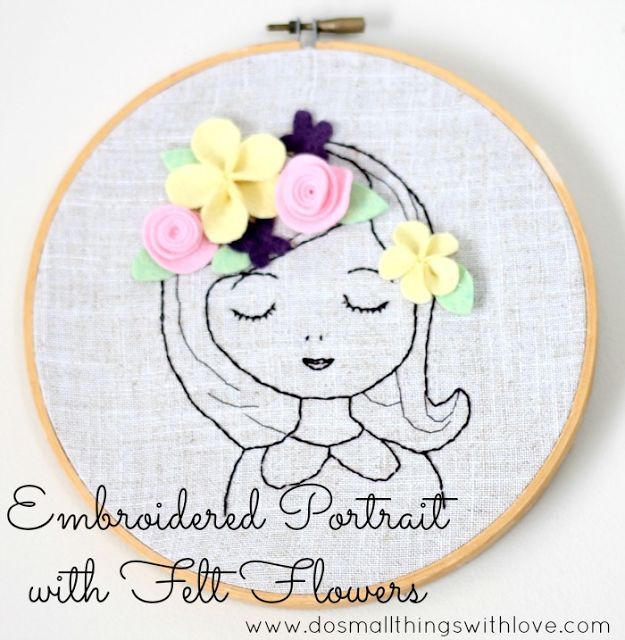 12 maneiras criativas de obter a aparncia que voc deseja usando bordados, Retrato bordado com flores de feltro