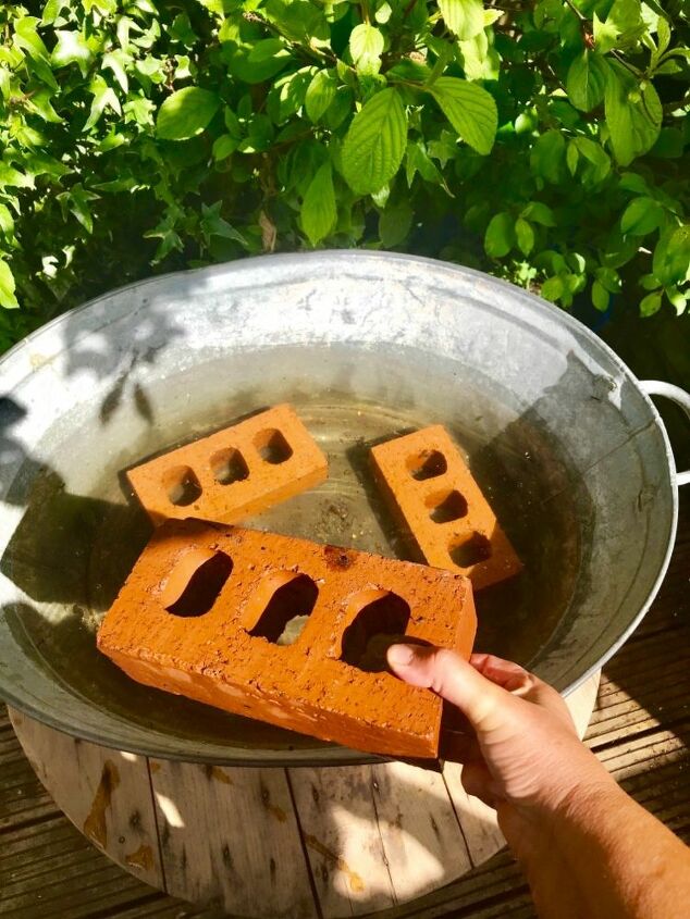 cute little diy old tub pond, Place old bricks in tub