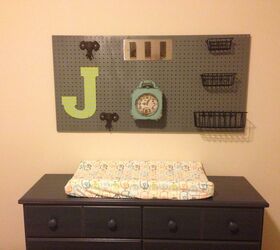 18 practical yet stylish diy pegboard ideas for the home, Cute and Practical Nursery Pegboard Above a Dresser Table