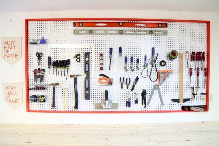 18 practical yet stylish diy pegboard ideas for the home, Giant Workshop Pegboard for Tools and Accessories