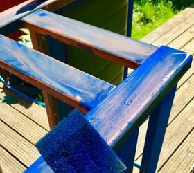garden bench seat makeover, Covering with Unicorn Spit stain Gel