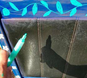 garden bench seat makeover, Using paint pens to draw design