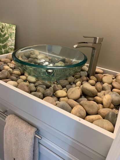 Diy River Rock Bathroom Counter And Vessel Sink Hometalk - Why Put Rocks In The Bathroom Sink