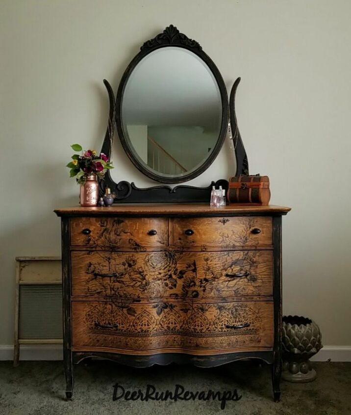 how to update an antique serpentine front dresser using a transfer