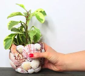 s 12 decorative planter ideas on a budget, Seashell Planter