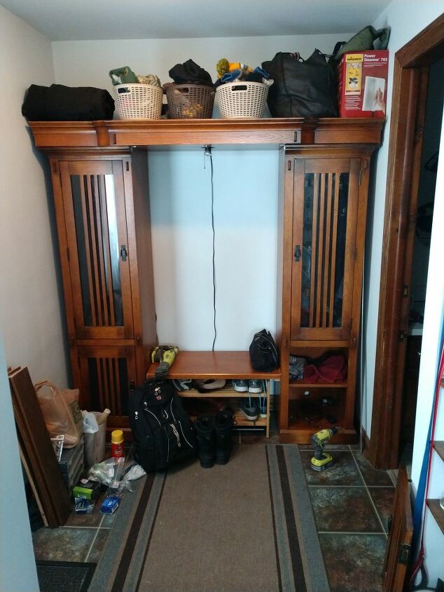 How To Turn A Entertainment Center Becomes Mudroom Storage