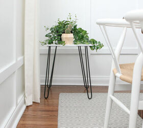 20 ways to use hairpin legs for industrial chic interiors, DIY Plant Stand Using Hairpin Table Legs and a Fresh White Marble Tile