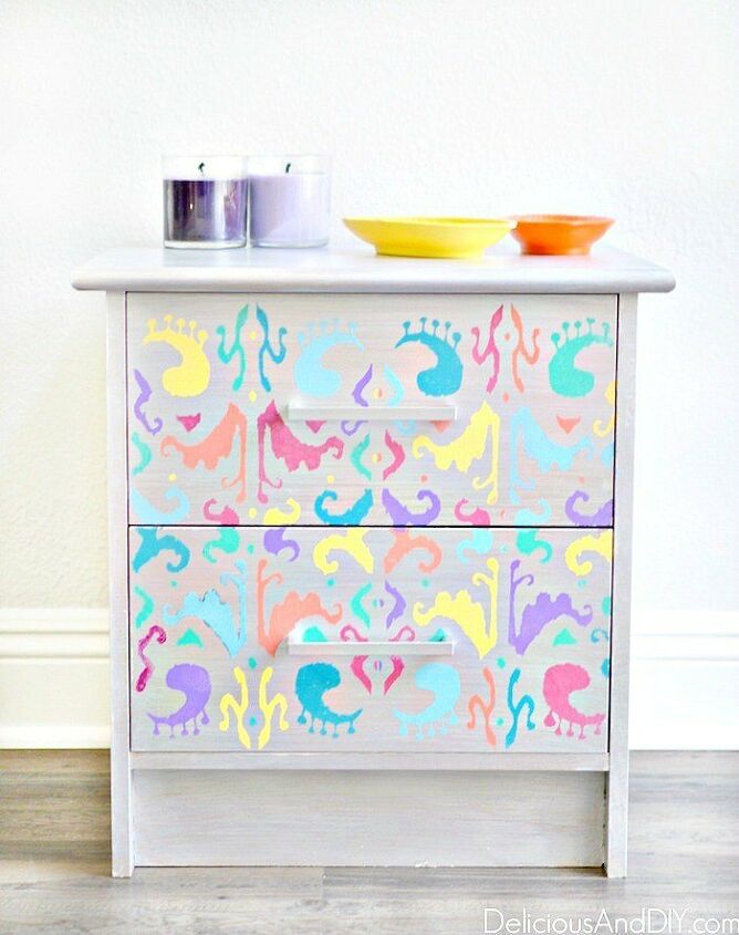 20 ways to use hairpin legs for industrial chic interiors, Psychedelic Ikat Hairpin Leg DIY Nightstand