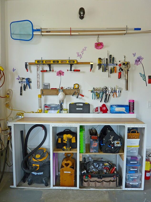 old metal shelf becomes new work bench