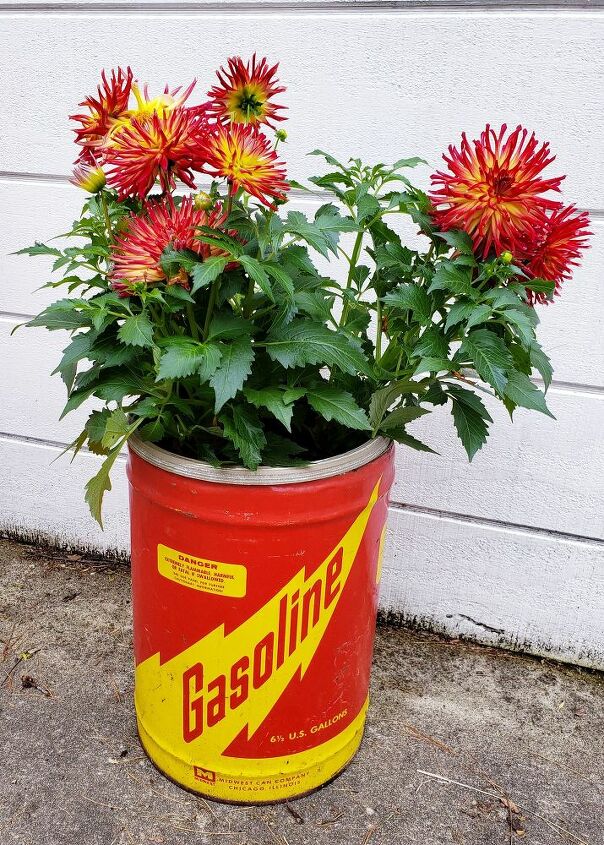 how to easily make cute diy planters out of vintage gas cans, DIY planter from a vintage gas can