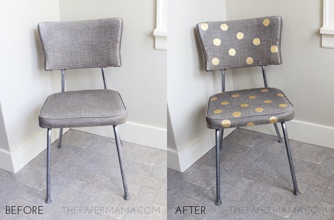 gold polka dot vintage chair makeover