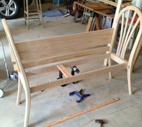 diy garden bench using chair backs, Working on the seat