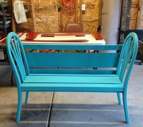 diy garden bench using chair backs, Two coats of teal paint