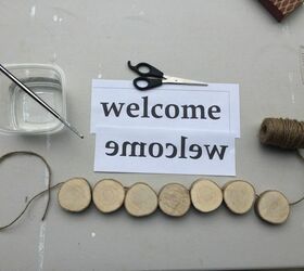 welcome door sign from wood slices