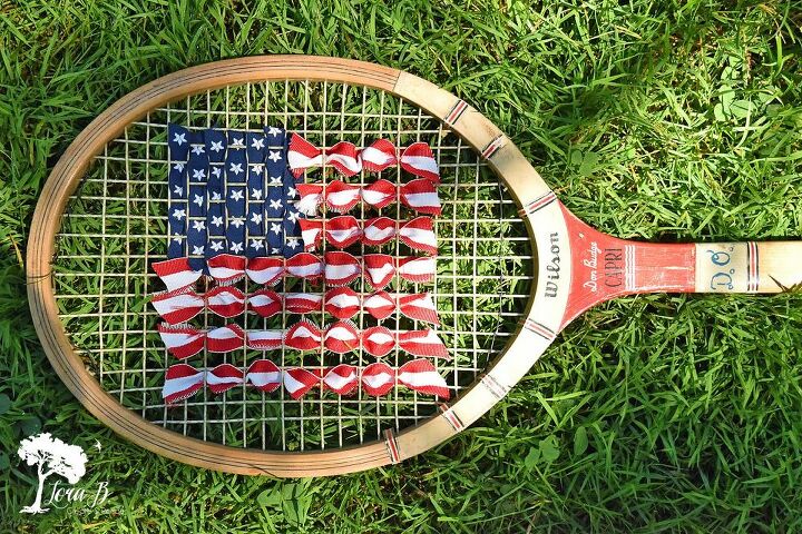 upcycled patriotic tennis racket