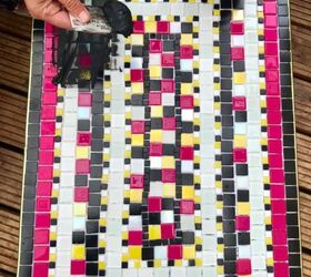 how to make a coffee table glamorous using glass mosaic tiles, Grouting the table