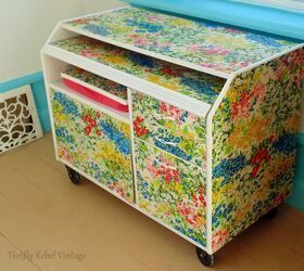 desk makeover with repurposed tablecloth