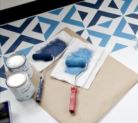 how to stencil a boho blue tile floor
