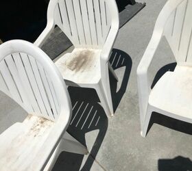 plastic chairs repainted into beautiful patio chairs, Here are the plastic chairs