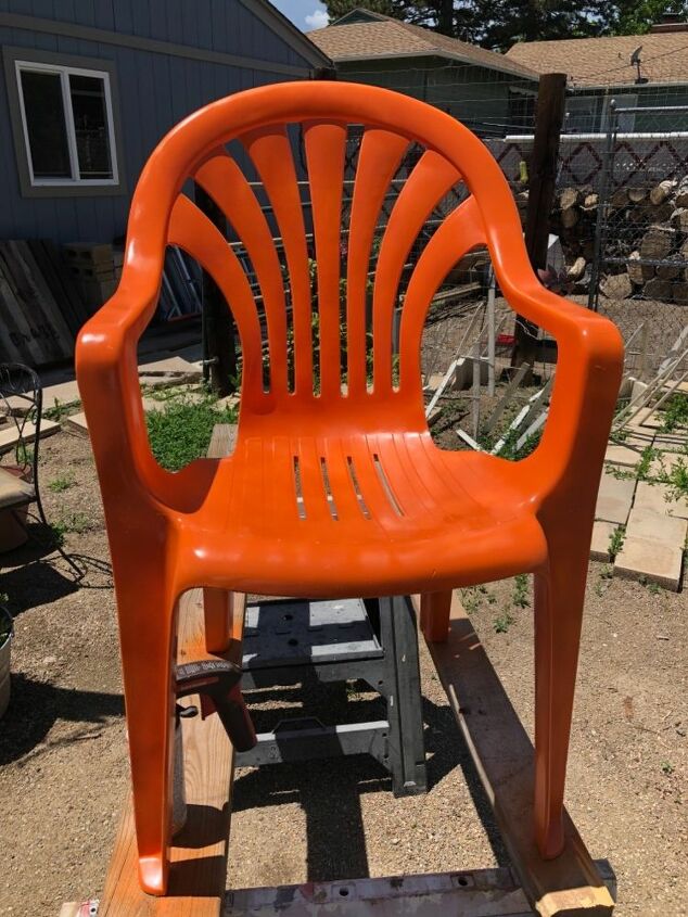 plastic chairs repainted into beautiful patio chairs, Orange