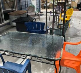 plastic chairs repainted into beautiful patio chairs