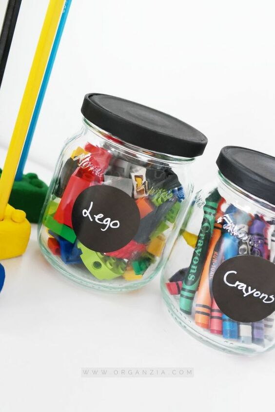 upcycled glass jars for storing those tiny toys
