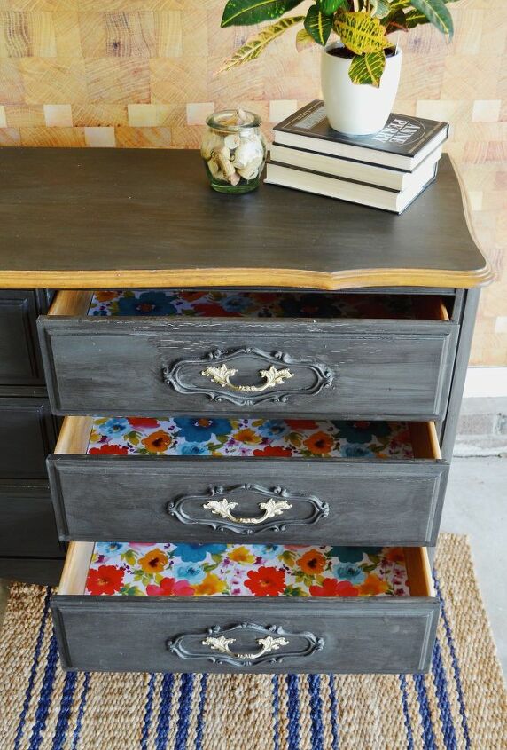 dresser redo with fun colorful drawer liner