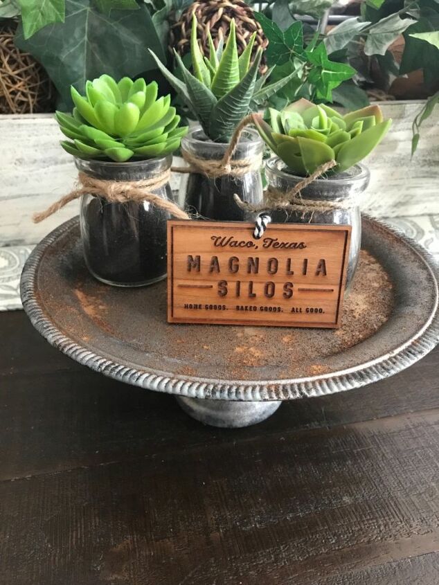 how to make a dollar store rusty cake stand