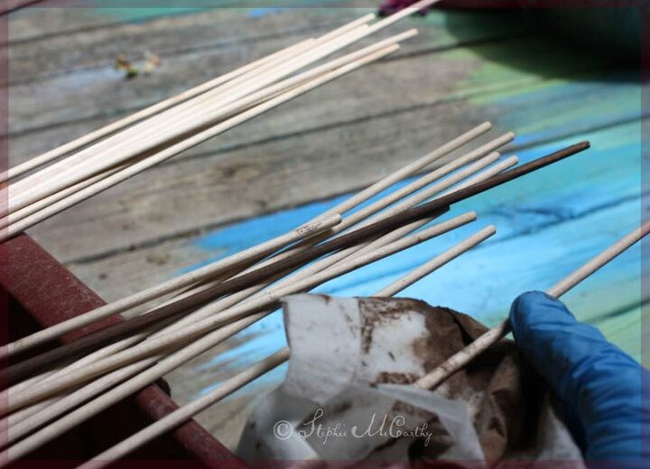 wicker style garden obelisk from a tomato cage