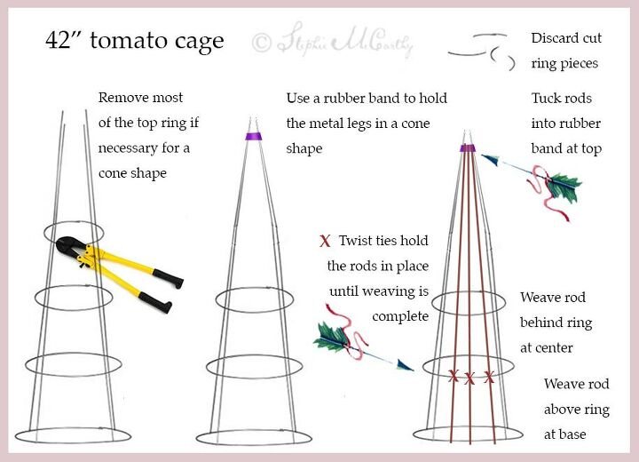 wicker style garden obelisk from a tomato cage