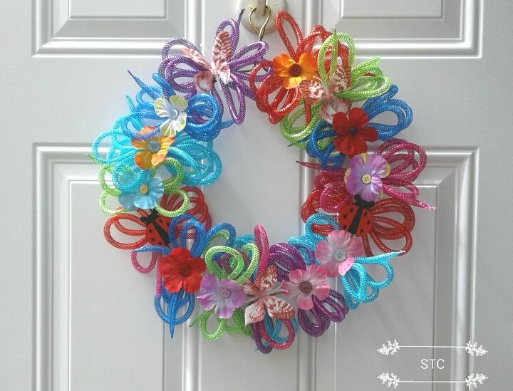 cheap and easy mesh rope wreath, Colorful Fun Wreath