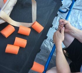 This smart mom cuts 2 pool noodles into 14 parts for a super handy backyard fix