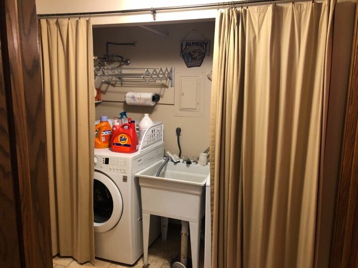 How Can I Cover Up My Washer And Dryer, Using Curtains To Hide Washer And Dryer