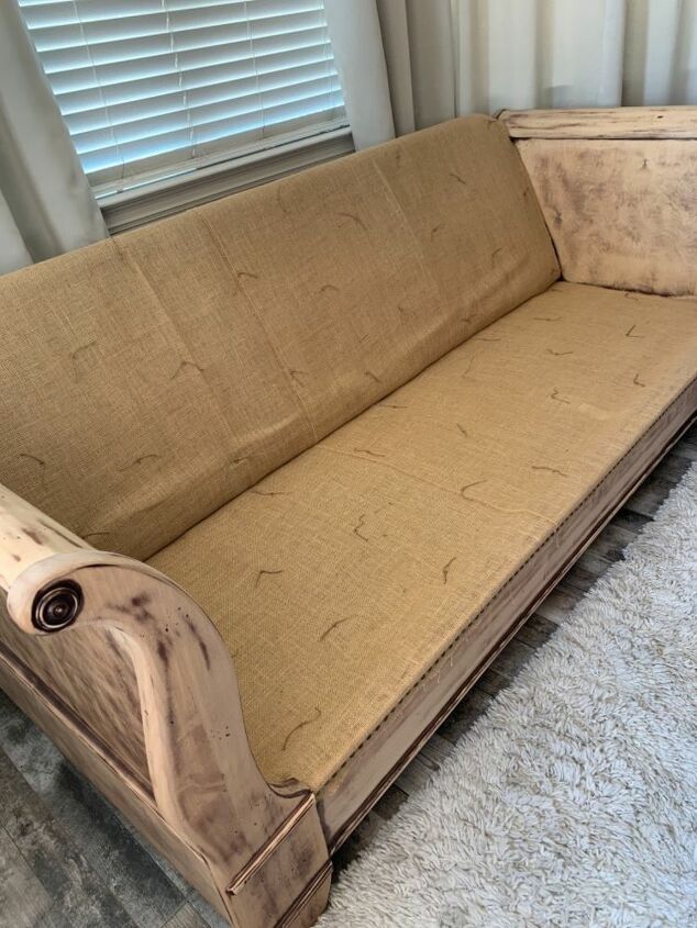 deconstructed inspired daybed, The tacked burlap using twine