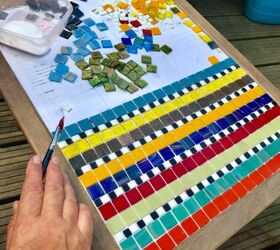 how to funk up an old thrift store find with glass mosaic, Building up striped design