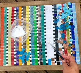 how to funk up an old thrift store find with glass mosaic, Check spacing correctly fits design finish