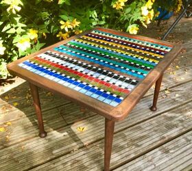 how to funk up an old thrift store find with glass mosaic, Funky coffee table