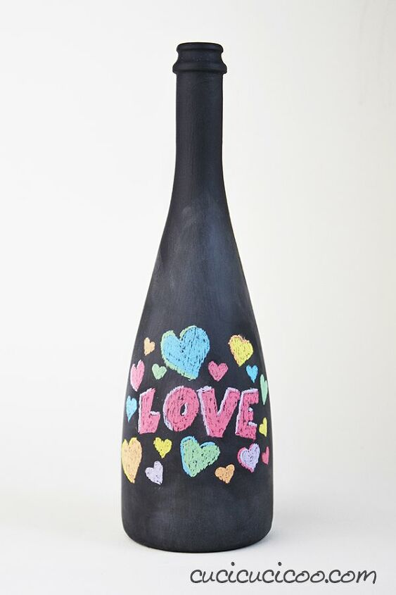 vaso de garrafa de vinho chalkboard flores com mensagens personalizadas