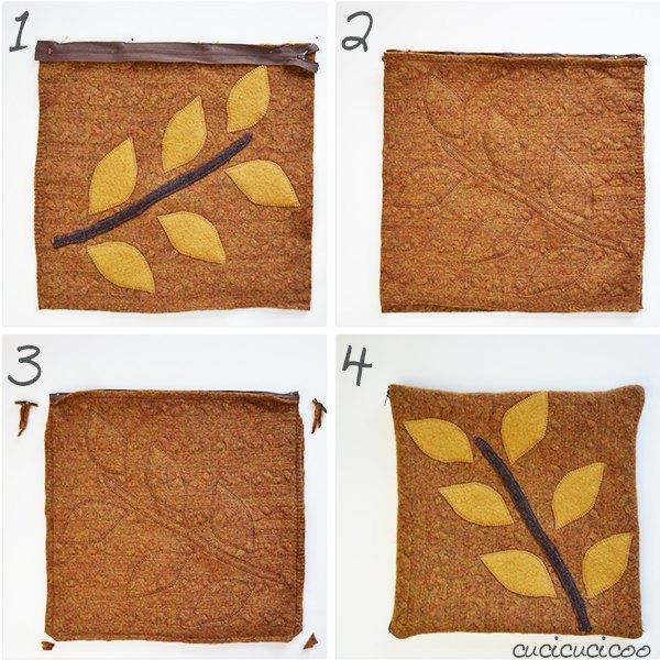haz una preciosa funda de almohada con hojas y enredaderas a partir de jersis de lana