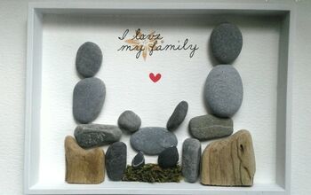Family Portrait Made With Pebbles and Driftwood