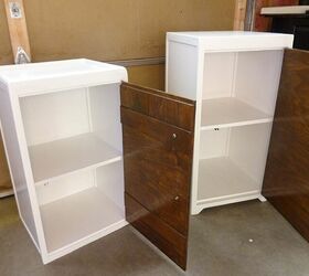two small cabinets become one bathroom storage tower, Caulked and painted