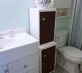two small cabinets become one bathroom storage tower