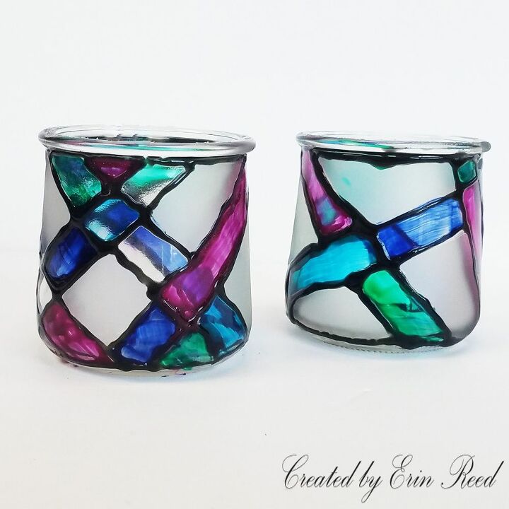 diy stained glass containers from yogurt jars
