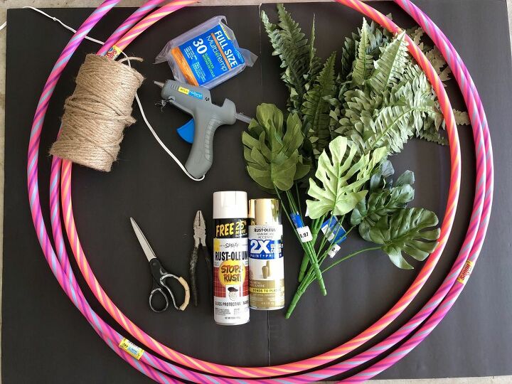 2 hula hoop turned into pretty flower hanging hoop decor