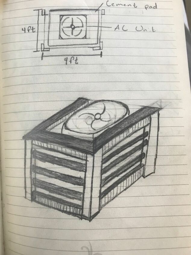 need to hide your ac try building a fence around your ac unit, Sketch of the DIY AC unit fence