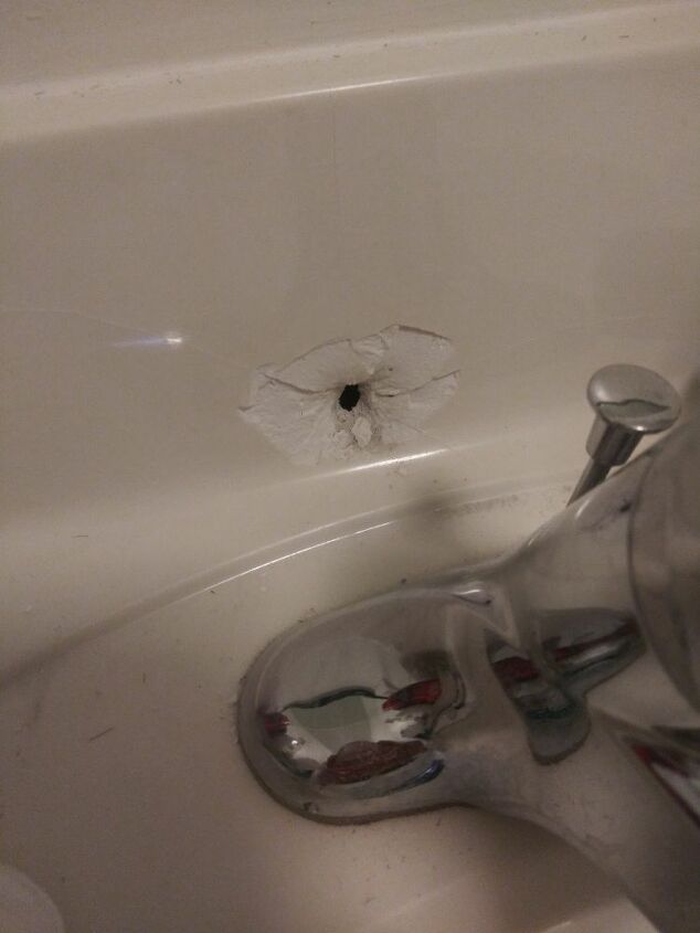 q how to repair hole in vanity sink