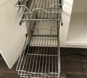 update kitchen bathroom storage pull out heavy duty wire baskets, One side of the pantry done