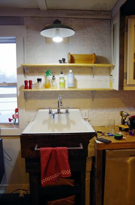 replacing my barnwood shelf with two open shelves above my kitchen sin