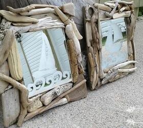 driftwood mirrors with nautical etching, Two Sailboat Mirrors