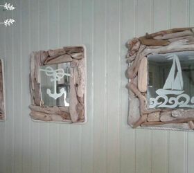 driftwood mirrors with nautical etching, Driftwood Mirror Set